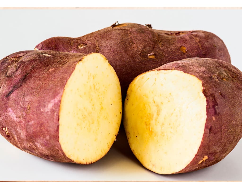 Yam peeled and frozen in pieces